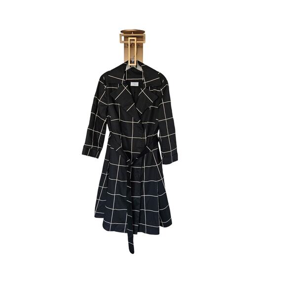 Akris Punto Black Big Grid Belted Trench Coat Size 14 - Picture 5 of 16